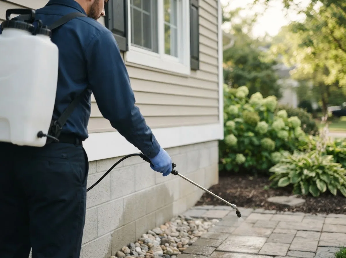 Pest control technician inspecting a home in Hedgesville, WV